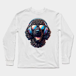 Curly-Coated Retriever Smiling DJ with Headphones and Sunglasses Long Sleeve T-Shirt